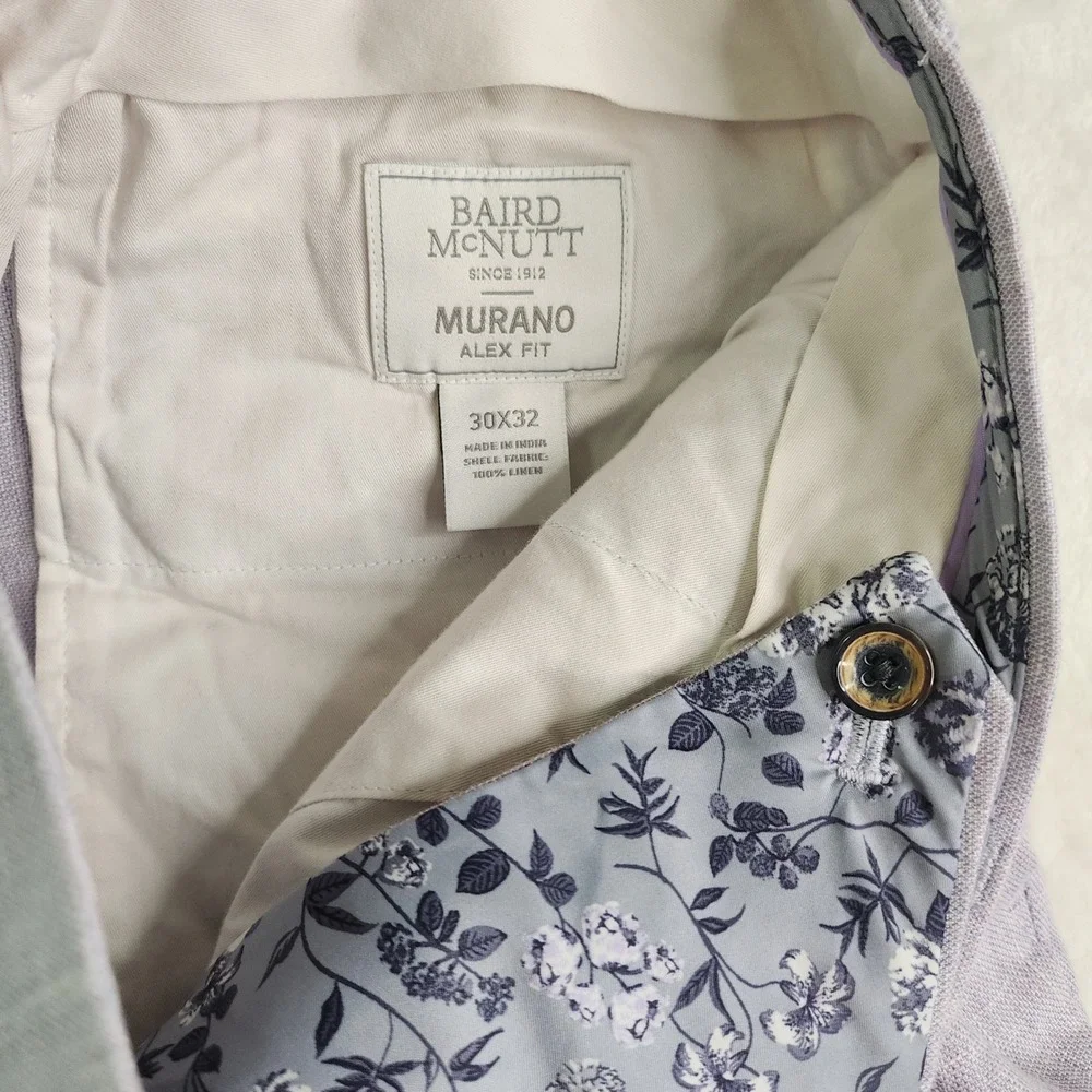 Baird McNutt Murano Alex Fit 100% Linen Pants Mens 30x32 Lavender Purple Trouser